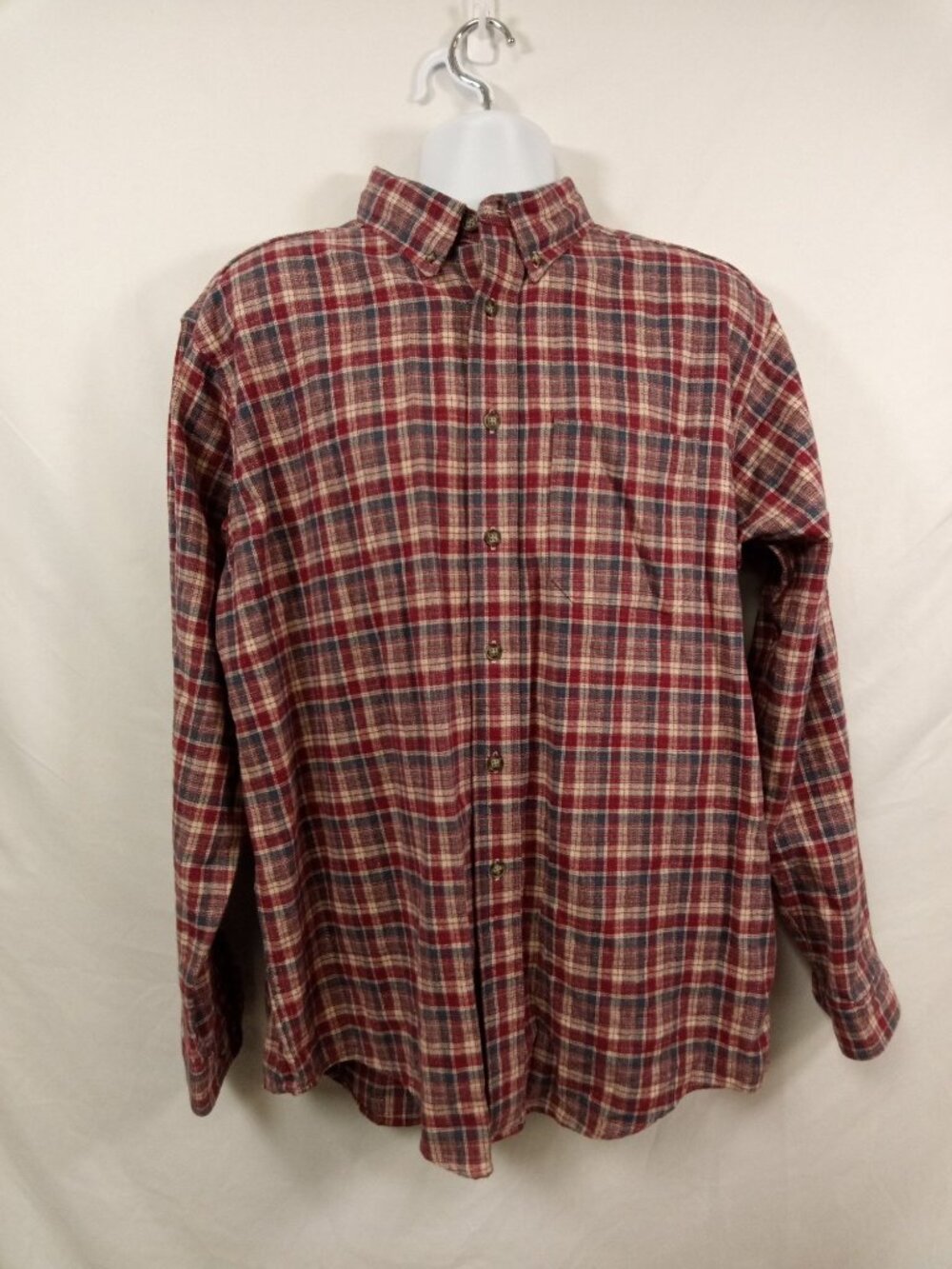 L.L. Bean Men's Red Blue Plaid Flannel Button-Down Shirt Size Large